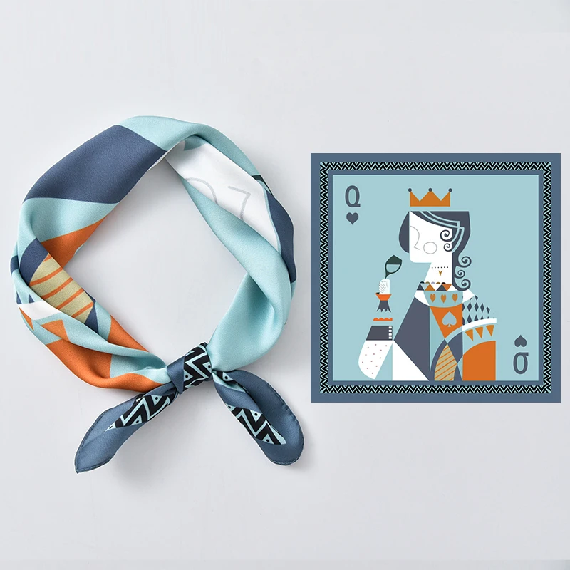 

Print Head Female Silk Scarf For Women Satin Neck Hair Tie Band Bag Warp Soft Neckerchief Hijabs