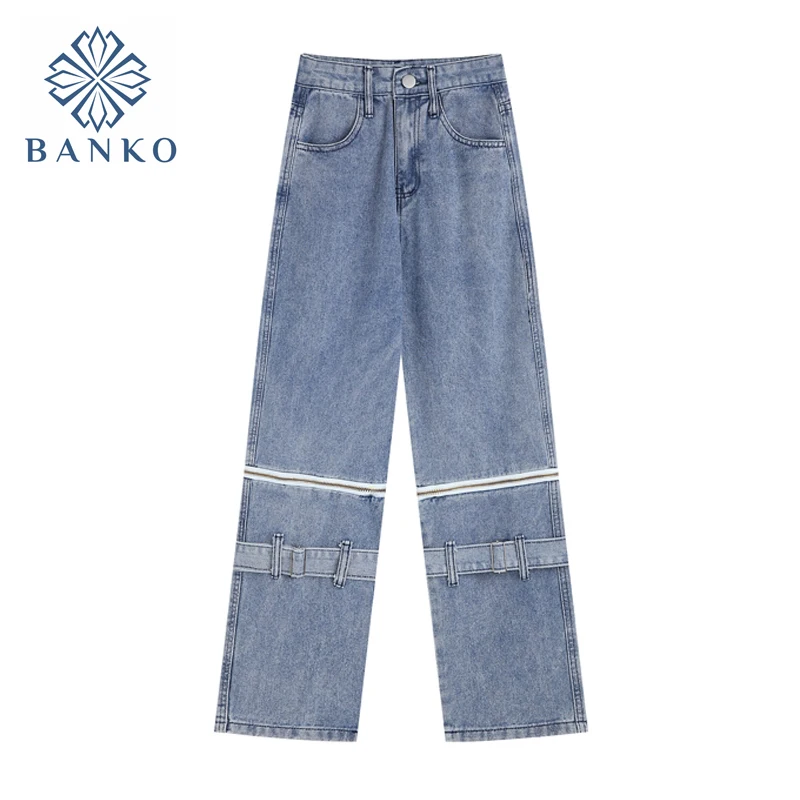 

Straighting Cargo Jeans Women 2021 Summer Fashion Street Korean Loose Design Personaliz Zipper Female Casual Y2k Denim Trouser