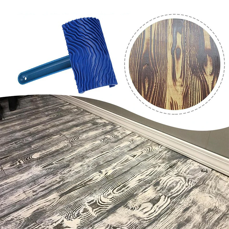 

Blue Rubber Wood Grain Paint Roller DIY Graining Painting Tool Wood Grain Pattern Wall Painting Roller with Handle Home Tool