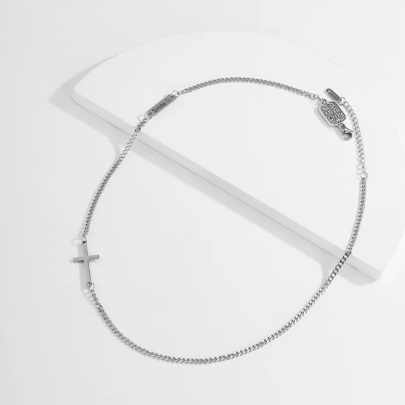 

POTCET Unisex Stainless Steel Cross Letter Titanium Steel Necklace Pendant Clavicle Chain Fashion Hip Hop Party Jewelry