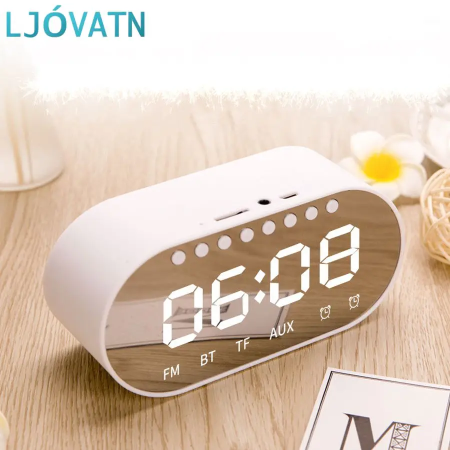 Ljowatn Bluetooth динамик с fm радио светодиодный зеркальный будильник часы сабвуфер