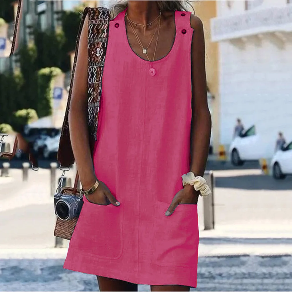 @ Женские платья с круглым вырезом повседневные пляжные на пуговицах простые без