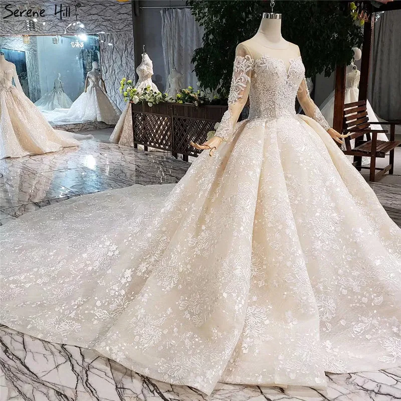 Новейшие Роскошные винтажные Свадебные платья с круглым вырезом 2021 длинными
