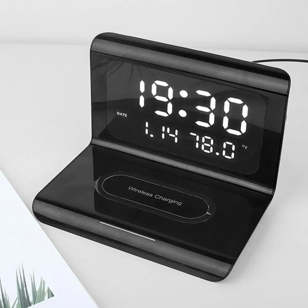 creative wireless super charger phone charging station with digital alarm clock mirror alarm clock thermometer electronic clock free global shipping