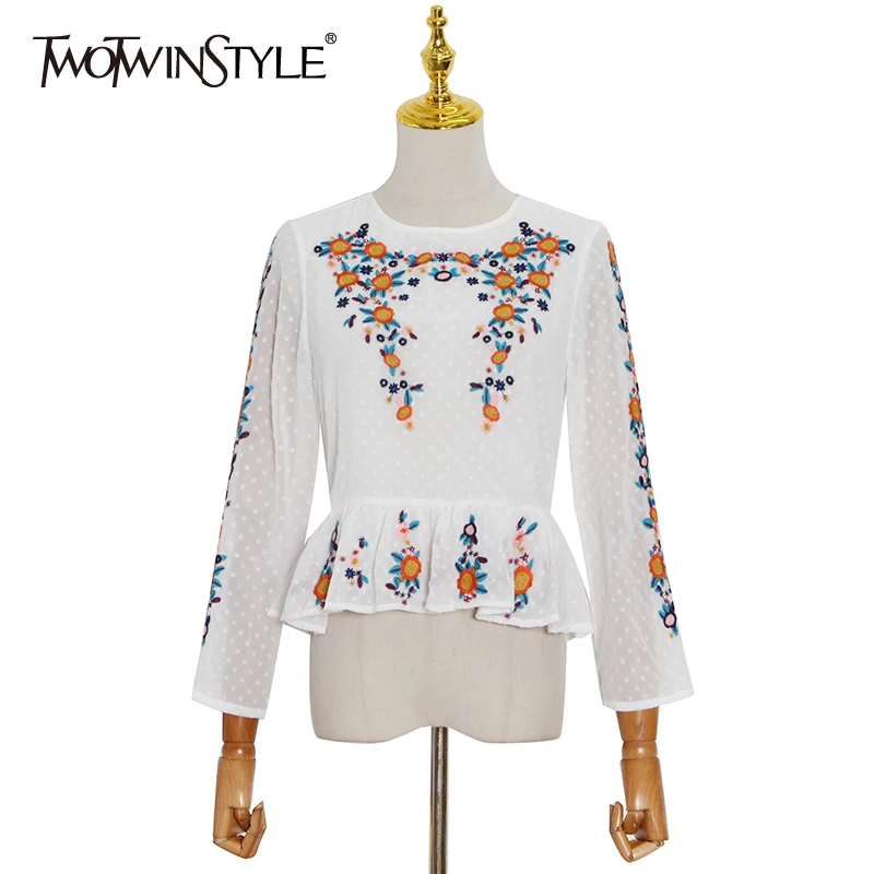 

Женская блузка TWOTWINSTYLE, Повседневная рубашка с цветочным принтом и круглым вырезом, с коротким рукавом и цветным блоком, весна 2021