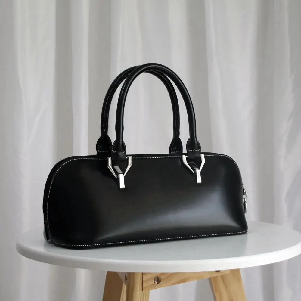 Брендовая Длинная черная женская сумка в виде ракушки Сумки из натуральной кожи