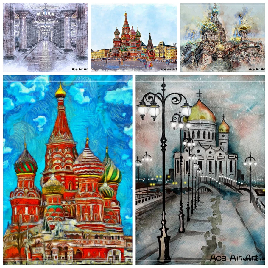 

5D DIY Diamond Painting of Russia Architectural Painting Full Round or Square Drill Embroidery Mosaic Art Decoration
