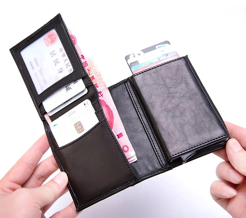 DIENQI мужской деловой кожаный держатель для карт металлический RFID карта Защита сумка для денег большая емкость карман для карт винтажный держатель для кредитных карт