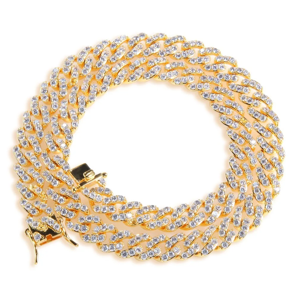 Шикарный король 9 мм Micro Pave Iced CZ кубинские Соединенные ожерелья цепи золотого цвета роскошные яркие украшения модные хип-хоп для мужчин