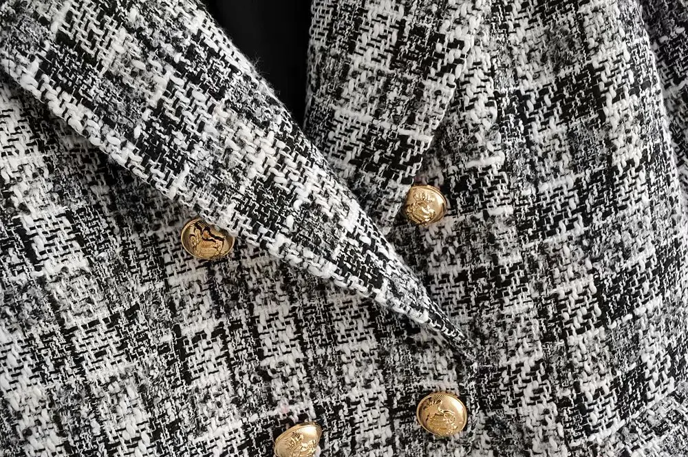 

Yesexy 2020 Autumn Winter Plaid Notched Neck Long Sleeve Women Blazer Skirt Set Double Breasted Female Blazer Suit MQ079