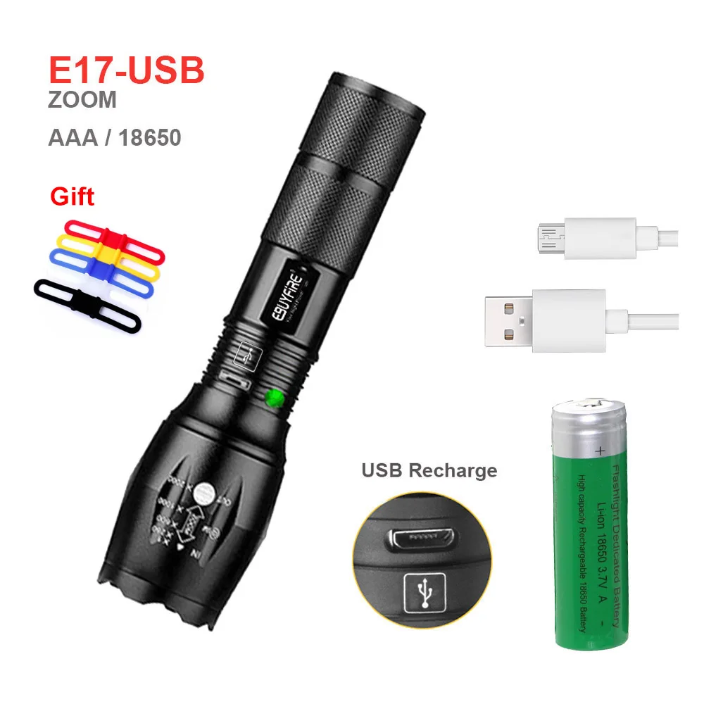 USB флэш-светильник перезаряжаемый XM-L T6 светодиодный 3800lm AAA фонарь светильник 500 м масштабируемый 18650 водонепроницаемый светильник s - Испускаемый цвет: SET D E17-U-B