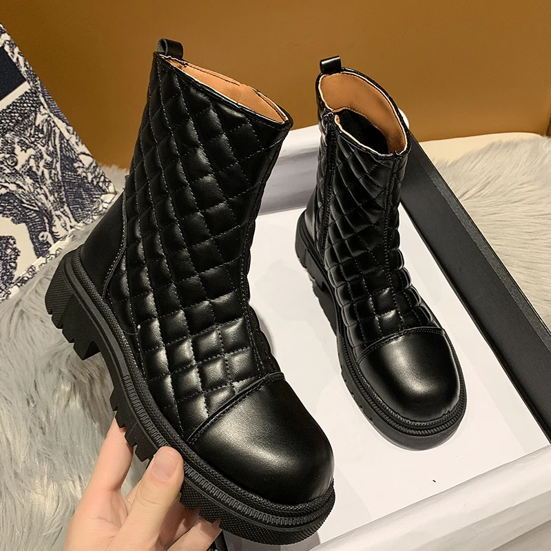 

Rimocy 2022 Spring New Platform Ankle Boots Women Zip Non-slip Pu Leather Boots Woman Fashion Black White Thick Bottom Shoes