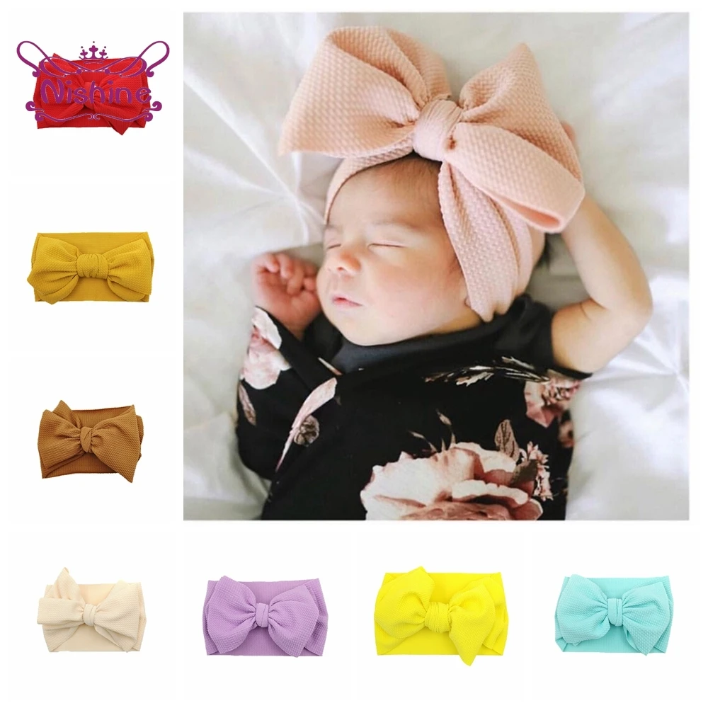 

Nishine Candy Color Handmade Bowknot Baby Girls Elastic Wide Hairband Fashion Infant Bows Headband Kids Headwear Photo Props