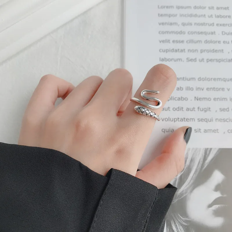 

VENTFILLE 925 Sterling Silver Snake-Shaped Zodiac Rings For Women Retro Simple Opening Adjustment Ring Accessories 2021 New