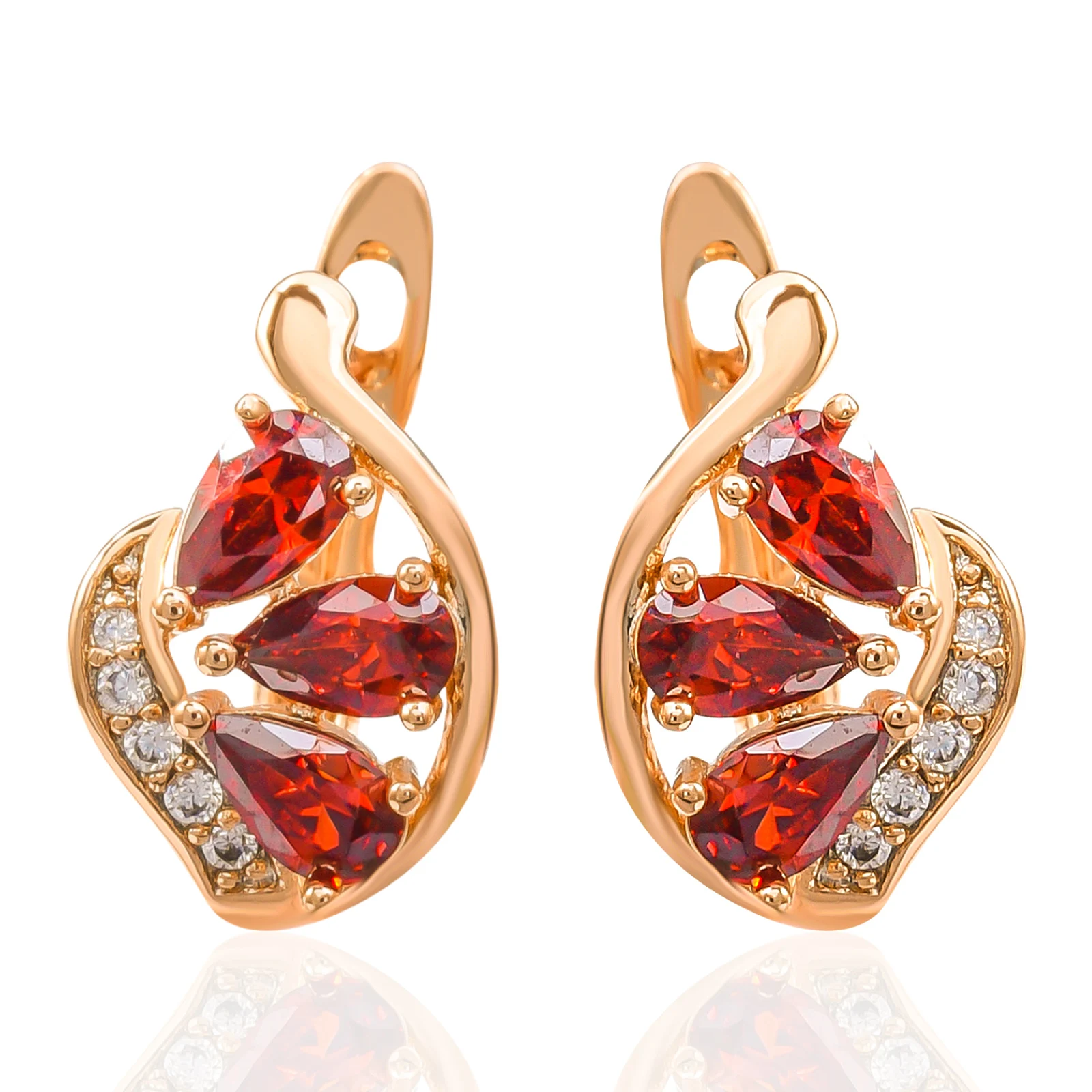 

Hanreshe 585 Rose Gold Color Stud Earrings Punk Jewelry Red Blue White Crystal Delicate Korean Small Zircon Earring Women Gift