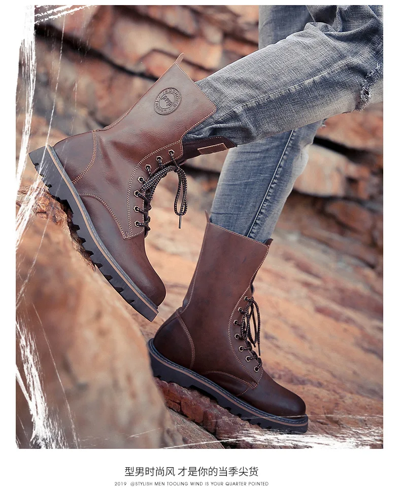 winter Retro genuine Leather Martin boots men shoes quality Hiking boots sports sneakers man lace up boots men footwear