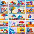 5D алмазная живопись, красочный пейзаж, дерево, дом, шары, радуга, полная вышивка, мозаика, вышивка крестиком, домашний декор
