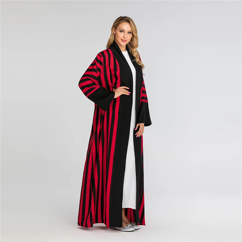 Полосатый Eid abaya кимоно мусульманский кардиган платье хиджаб абайя s для Женский Восточный халат Дубай Оман кафтан молитва турецкая исламская одежда