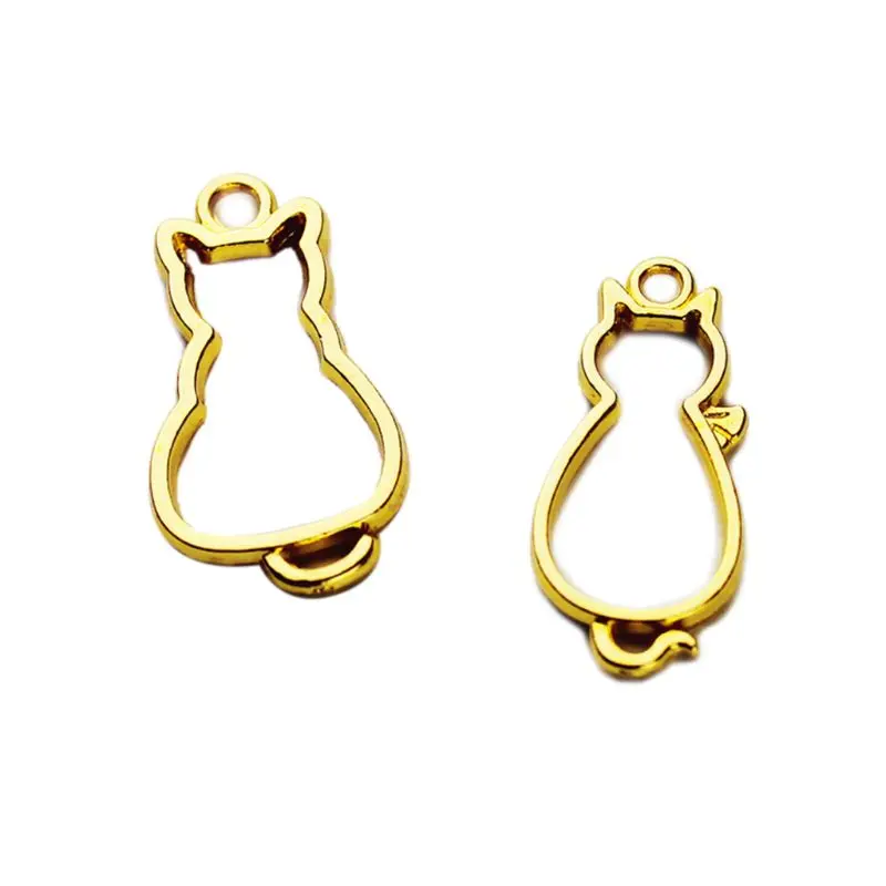 

10 Pcs/set UV Crystal Epoxy Border Back Cat Hollow Metal Frame DIY Crafts Pendant Accessories Gold Color