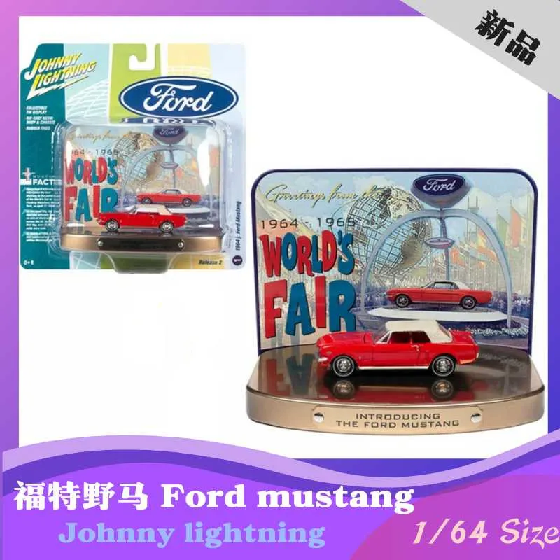 

Johnny Lightning 1/64 Limited rubber tire iron base 65 Ford Mustang Red World's Fair edition
