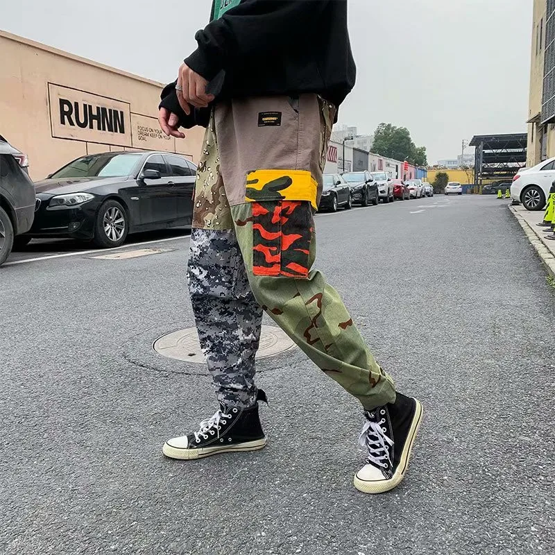 

Casual Men's pants Splice Camouflage Streetwear Hip Hop Cargo Pants Elastic Waist Pants 2020 Fashion jogging Sports Men Trousers