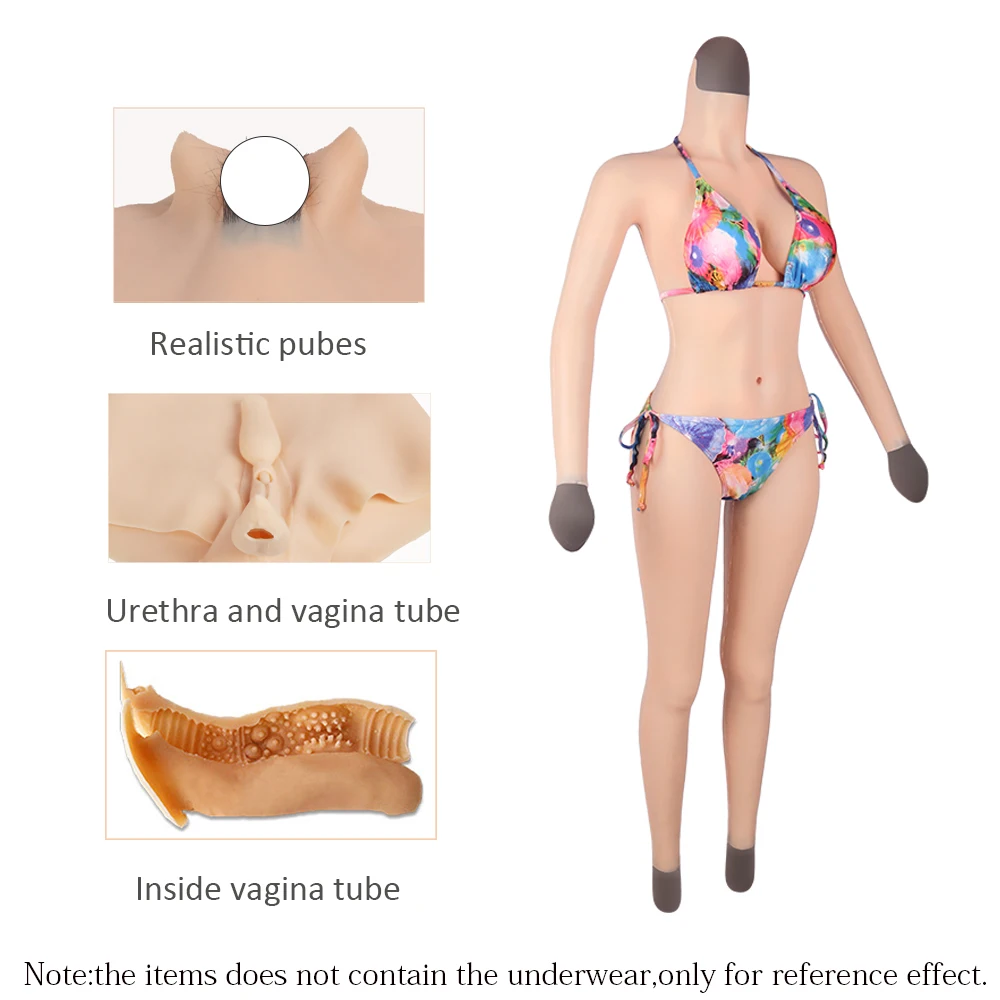 D Cup Silicone/Cotton Bodysuits Realistic Breast Forms Fake Vagina for Male to Female Transgender Crossdresser With Arms 4G |