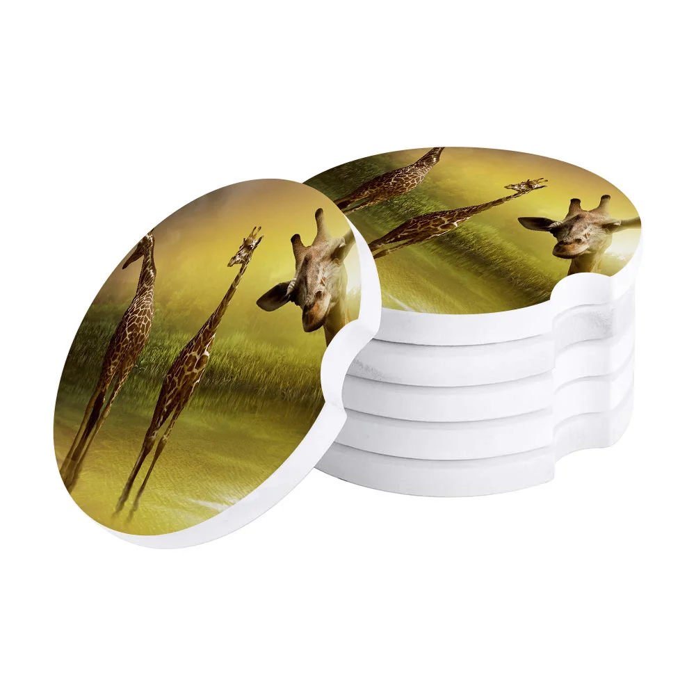 Керамические каменные круглые автомобильные подставки набор жираф лес вода