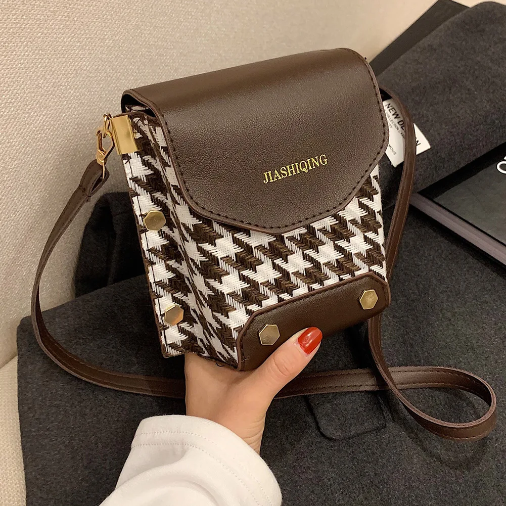 

Fashion Women Plaid Pattern Purse Retro Leather Shoulder Crossbody Tote Bag Vintage Plaid Pattern Flap Shoulder Purse
