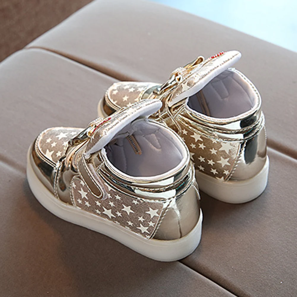 

Girls Kids Fabala Bowknot LED Light Breathable Sport Shoes Casual Wear Resistant Autumn Anti-slip Star Pattern Baby