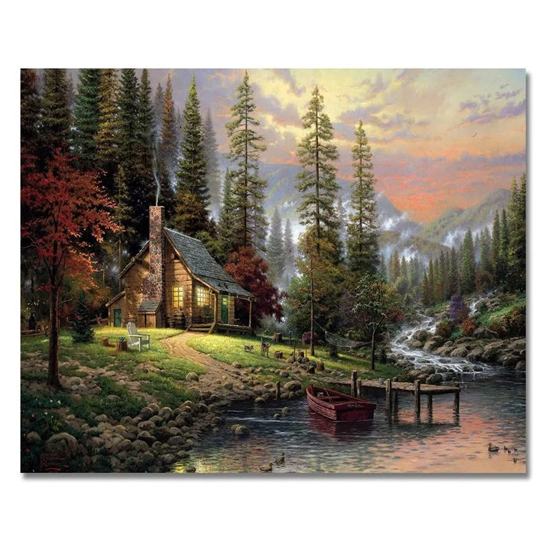 

Paint By Numbers Kits For Adult, DIY Canvas Painting For Adults Beginner-Lake View
