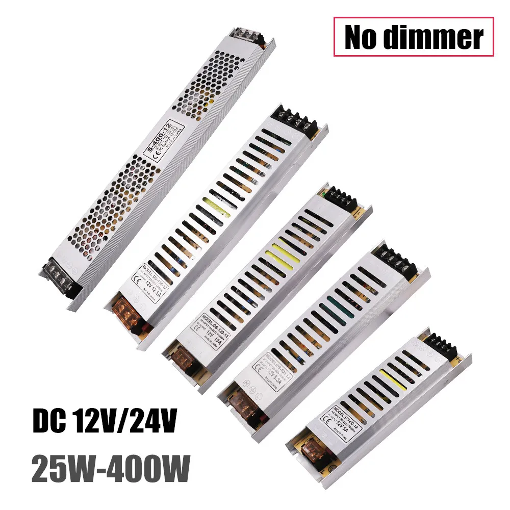 Ультра тонкий светодиодный Питание 220V DC/DC 12V 24V LED трансформаторы 25 Вт 60 100W 150W 200W 250W