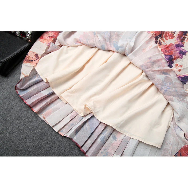 

Runway Designer Autumn Suit Set Women's Fashion Casual Lady Two Piece Outfit V Neck Pearls Knit Top and Print Skirt Matching Set