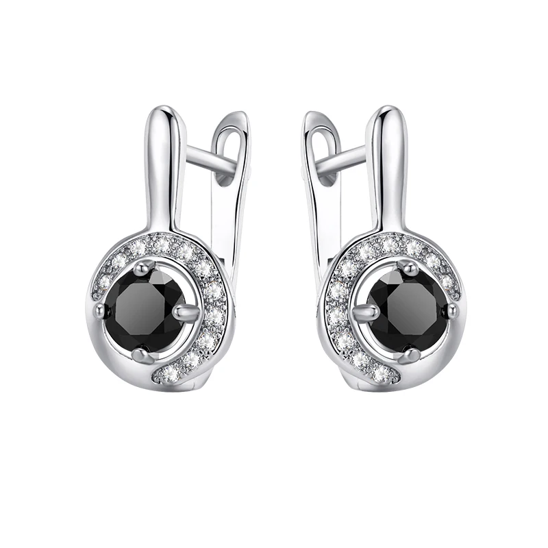 silver-black MAIKALE, классические серьги-гвоздики с черным цирконием, золотые, серебряные, круглые простые корейские серьги с кубическим цирконием для женщин, подарки - Окраска металла: silver-black