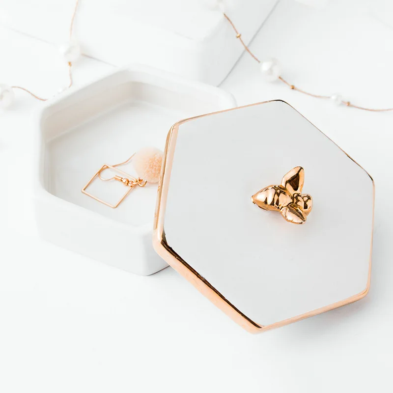 Медовая Шестигранная керамическая шкатулка для ювелирных изделий украшение