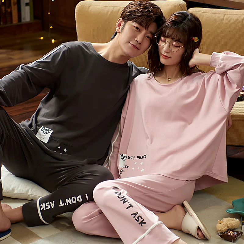 

Pyjama Spring Couple Pajamas Sets Long-sleeved Sleepwear Suits Girl Fashion Casual Outerwear Sleepwear Night Suit