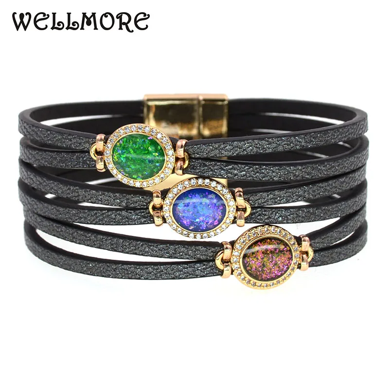 

WELLMORE новые богемные красочные кожаные браслеты для женщин очаровательные браслеты из цинкового сплава Модные женские ювелирные изделия Пр...