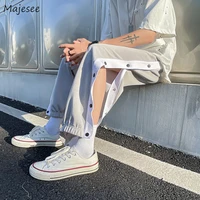 side buttons men pants summer plus size s 3xl fashion patchwork high street causal harem trousers male teen boys chic designed