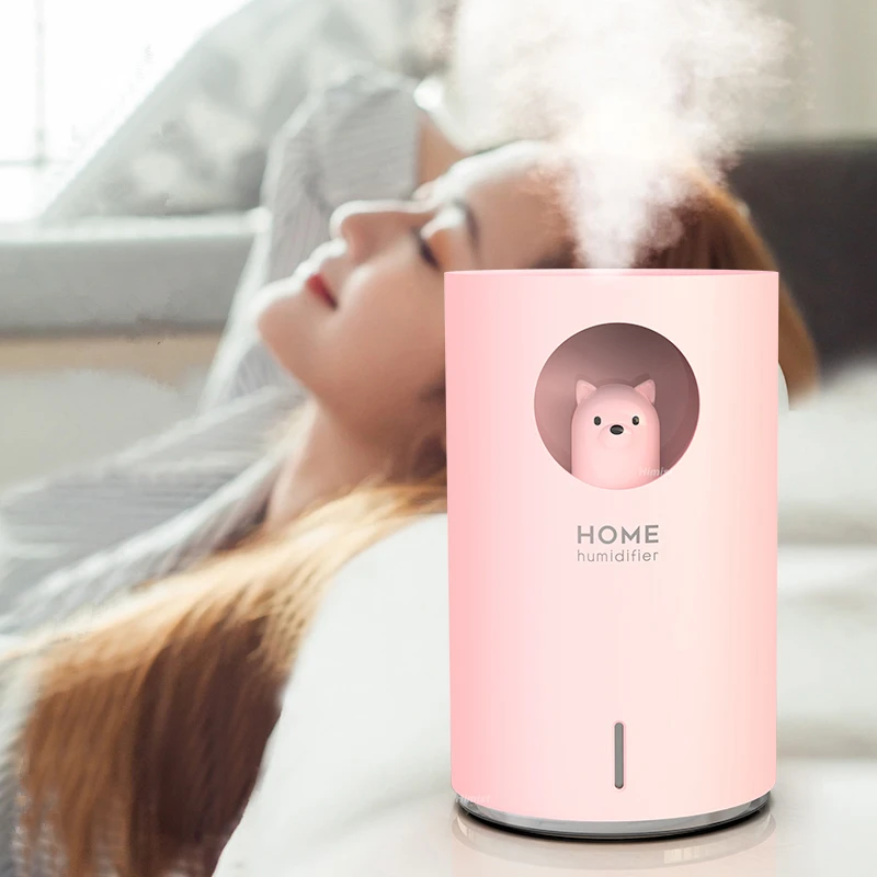Pink Bear Домашний увлажнитель 700 мл большой Ёмкость USB воздушный увлажнитель воздуха Арома-диффузор для эфирных масел с Цвет светодиодный светильник очиститель воздуха распылитель, распылитель - Цвет: Pink Bear
