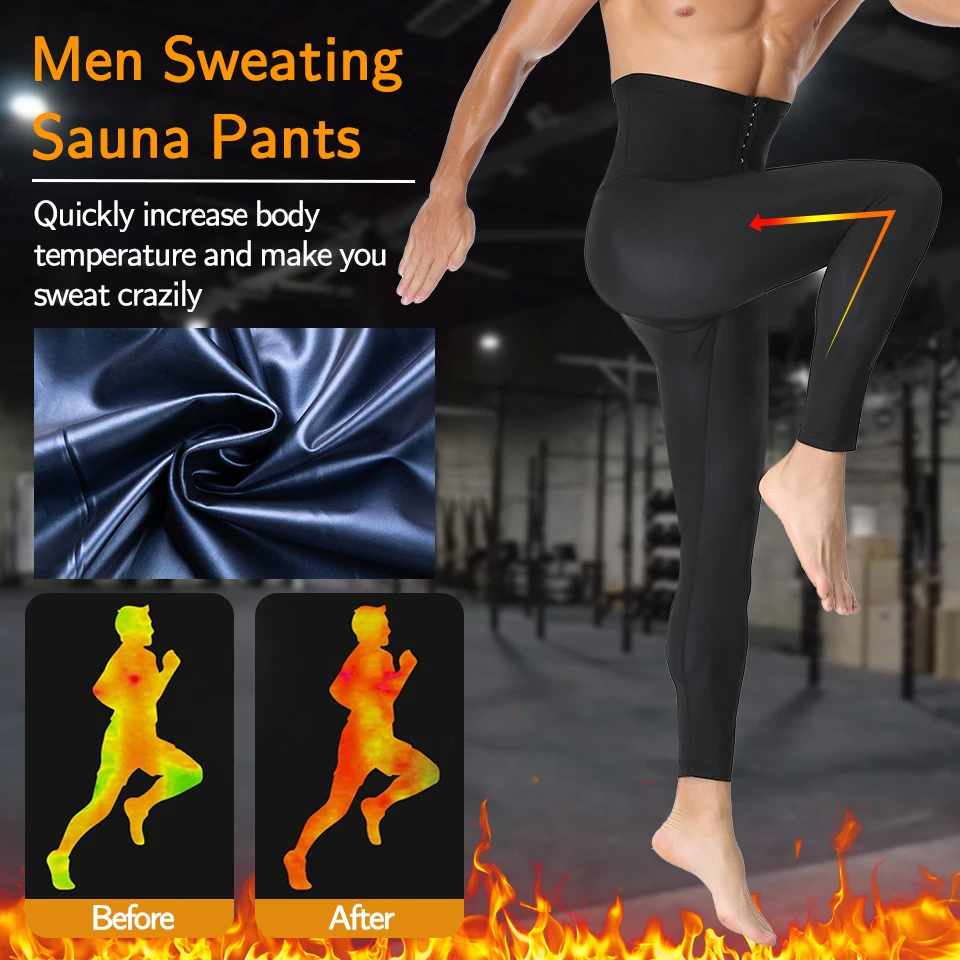Men Sauna Suits Pants Sweat Leggings High Waist Slimming Compression Pants Thermo Body Shaper Weight Loss Workout Exercise Pants