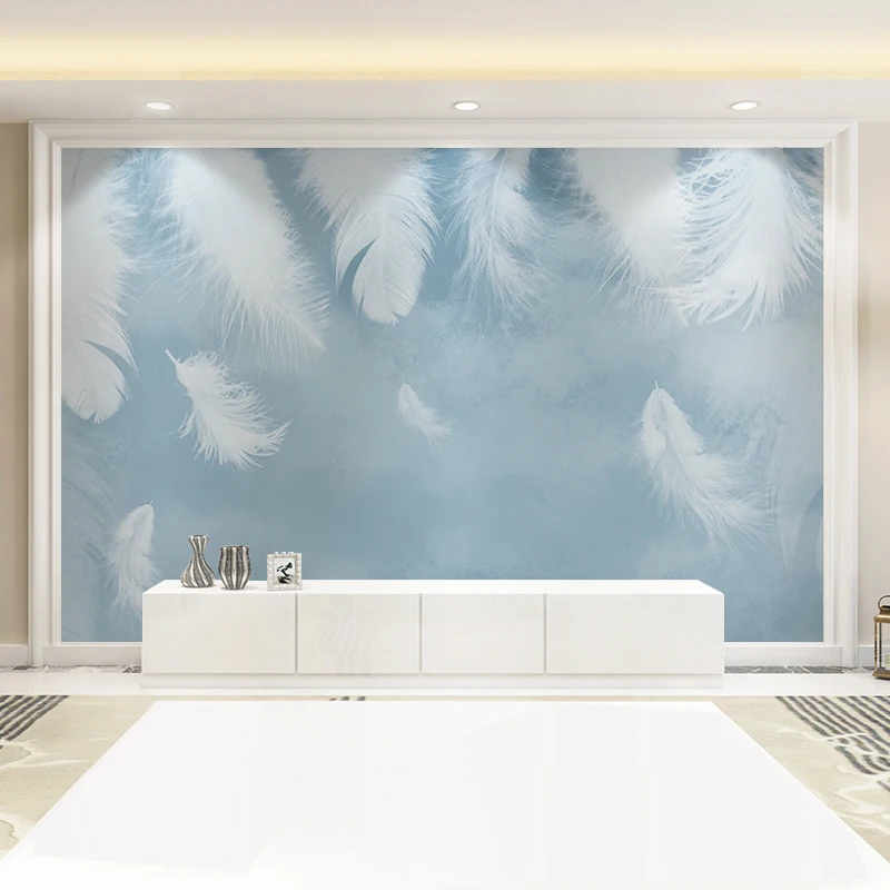 3D синие перья свежие скандинавские обои простые Роскошные гостиная диван тв