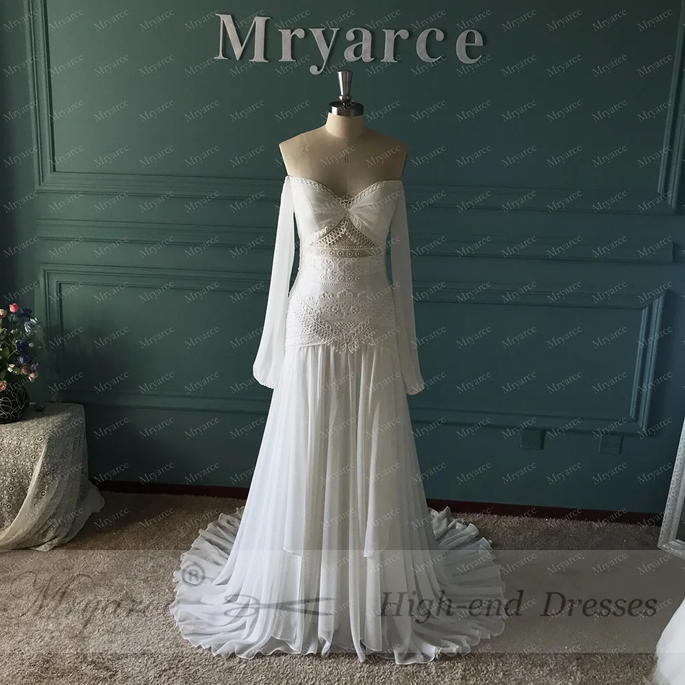 Off white Mryarce уникальное цветочное шифоновое цветочное богемное шикарное свадебное платье с открытыми плечами с открытой ногой богемное свадебное платье - Цвет: Off white
