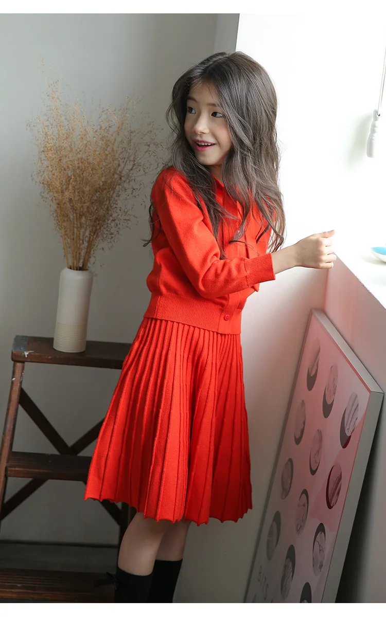 Шикарные оранжевые красные вязаные костюмы для девочек | Детская одежда и обувь