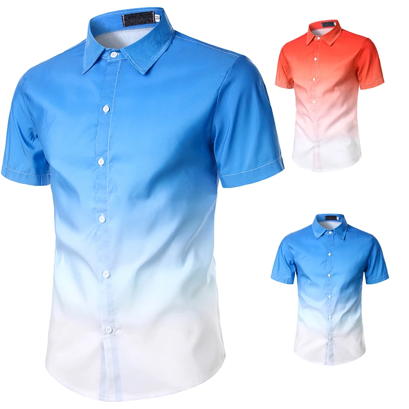Мужская пляжная рубашка с коротким рукавом модная Повседневная плавным цветным