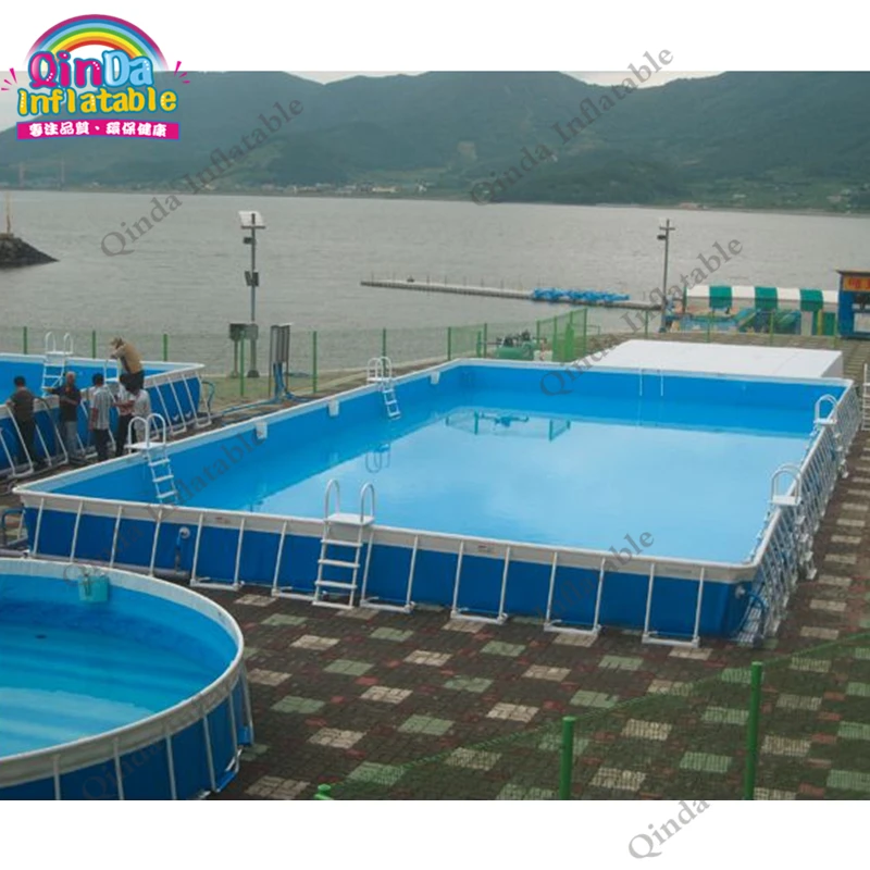 Большой прямоугольный бассейн с металлической рамой на заказ