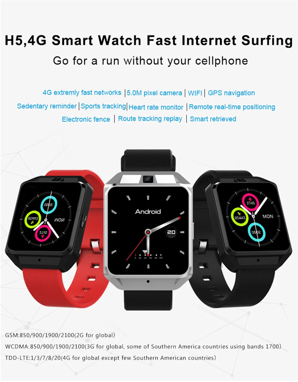 H5 4G Smartwatch телефон MTK6737 четырехъядерный 1G ram 8G rom gps WiFi монитор сердечного ритма/сна Видеозвонок Смарт-часы
