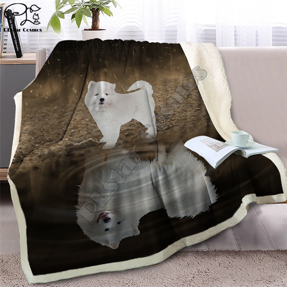 Pug Sherpa Blanket on Beds Animal Throw for Kids Dog Reflection Bedspread 3D French Bulldog Puppy Sofa Cover style-7 | Дом и сад