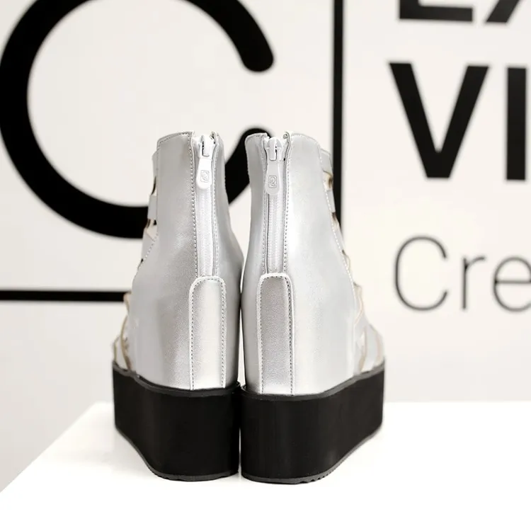 Сандалии на танкетке для женщин босоножки высокая подошва молния спине