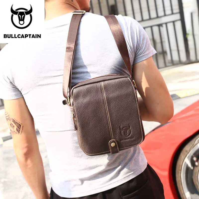 BULLCAPTAIN Men's Shoulder Messenger Bag Leather Casual Classic Multifunctional Long Cover Bag Medium And Small Bag