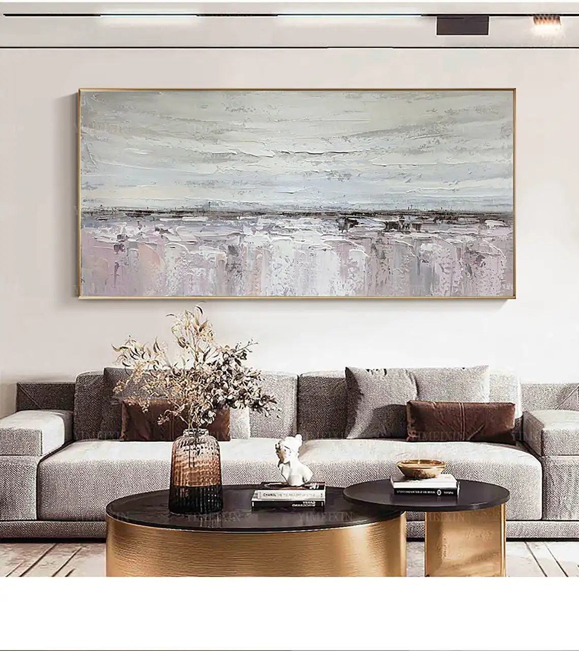 

Large abstract painting Canvas Art Wall Art Grey Minimalist Painting on Canvas Large White Acrylic Painting Modern Room Decor