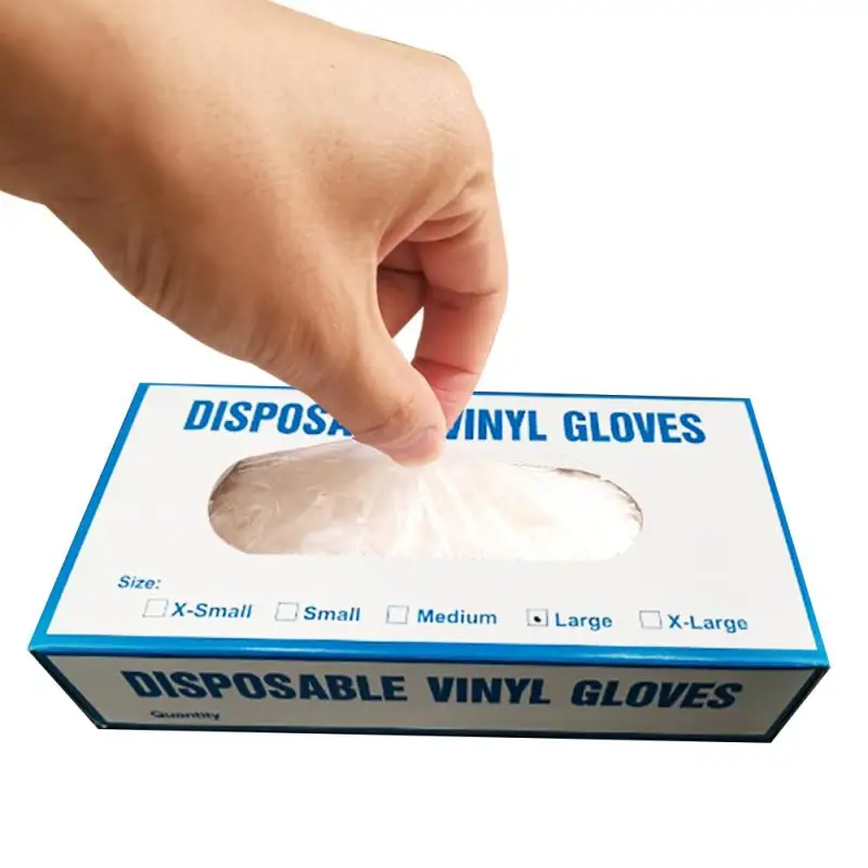 100 шт прозрачные одноразовые ПВХ перчатки для мытья